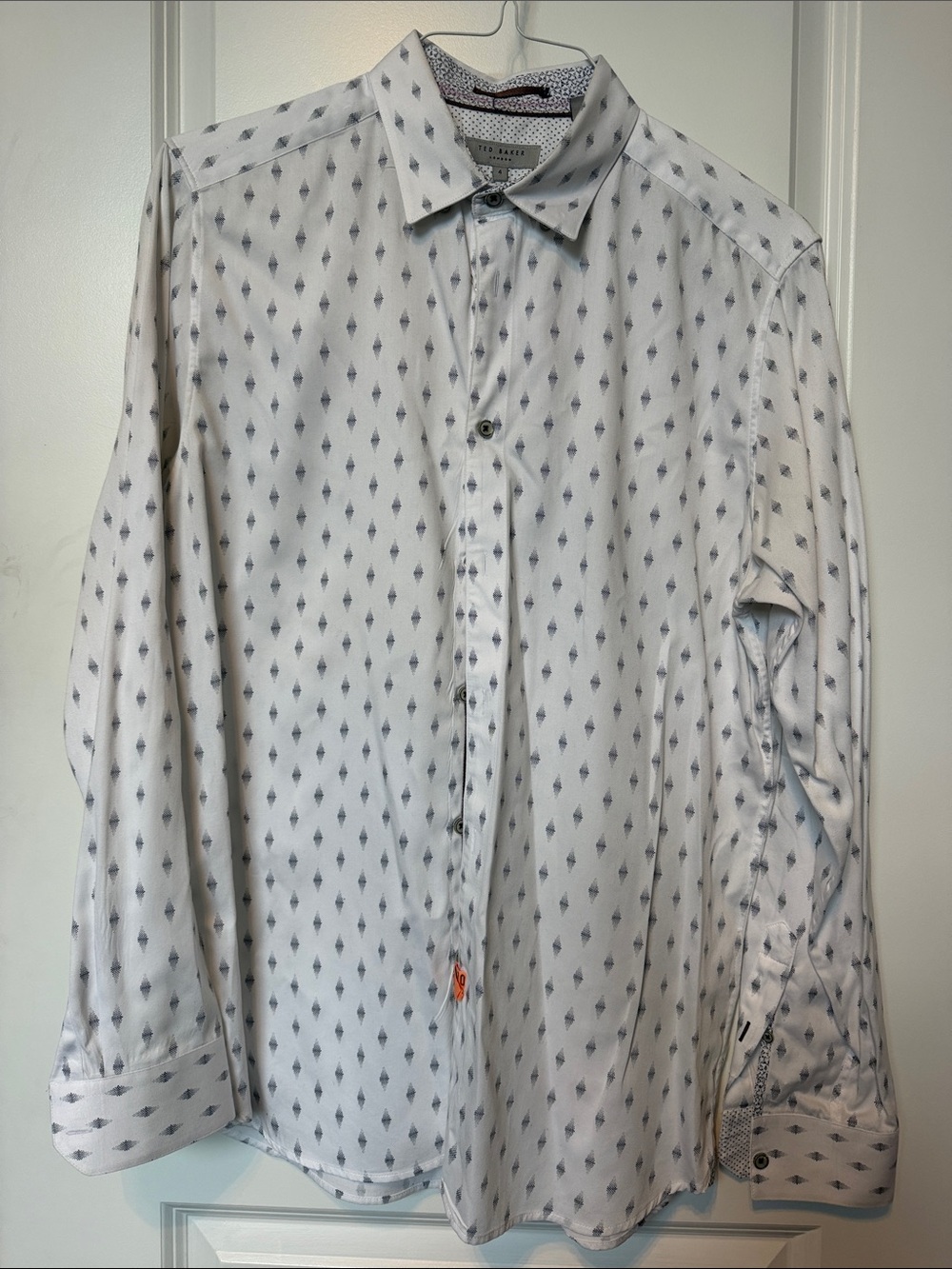 Ted Baker White Shirt with Small Gray Diamond Print